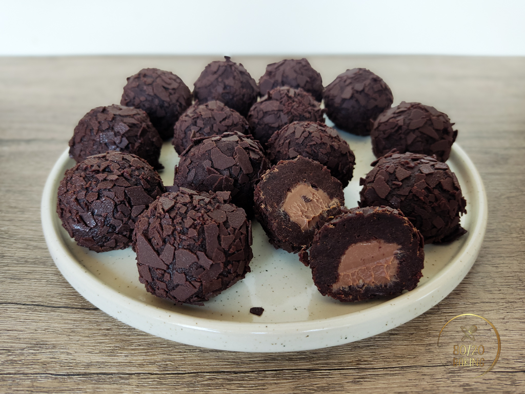 Double Chocolate Cake Balls with Milk Chocolate Ganache