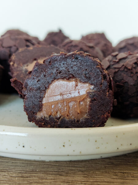 Double Chocolate Cake Balls with Milk Chocolate Ganache