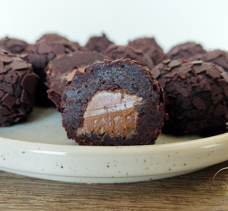 Double Chocolate Cake Balls with Milk Chocolate Ganache